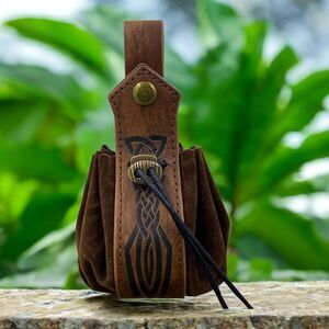 Medieval Renaissance Belt Pouch Brown Faux Leather Drawstring Mini Bag Unisex
